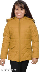 Solid nylon winter jacket for girls (6-7 years), stylish solid pattern on cold days