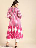 Pink rayon long Anarkali kurta with three-quarter sleeves, intricate embroidery, and a printed combo for women and girls. Perfect for special occasions or festivities. Handcrafted in India