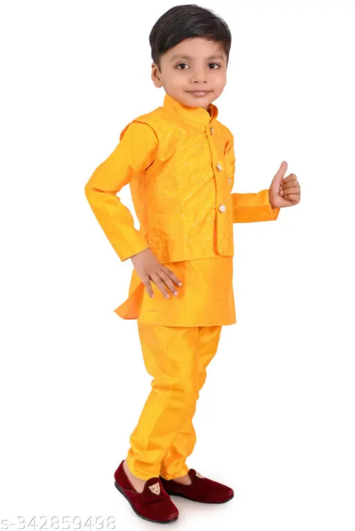 Art Silk Kids Kurta Pyjama Set, Indian clothing for kids aged 6-12 months to 3 years