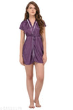 Solid purple satin robe set: trendy women's spaghetti top & short shorts set in three sizes
