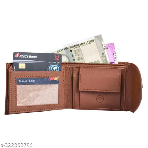 PU leather men's wallet, 2 compartments, free size (12cm x 8cm), solid color, India-crafted accessory