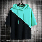 Art Silk, colorblocked men's half sleeves summer hoodie. Four sizes available: M, L, XL. Made in India