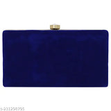 Blue velvet handcrafted embroidered women's clutch, fashionable accessory for bridal, casual, or party events. Single compartment, free size (8in x 4in), made in India