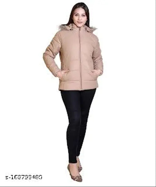 Nylon full sleeve women's jacket, solid pattern, long length - India