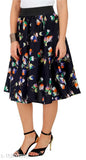 Royal blue crepe skirt with lily flower print, embroidered net detail, size 26-36 (38in waist, 40in length, 40in hip)