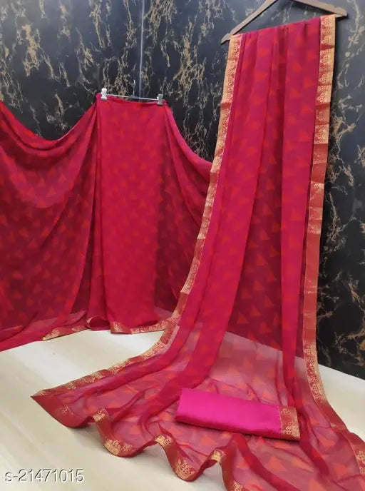 Georgette saree with printed blouse in art silk, Indian-made Aagam Sensational Sarees free size (5.5m, 0.8m)