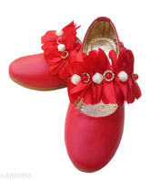 Red synthetic ballerina shoes for girls partywear, velcro fastening with various sizes from 0-4 Months to 10 Years, Indian origin