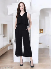 Viscose rayon solid black jumpsuit with self-design net, stylish and casual, perfect fit for women's M-3XL sizes. Made in India