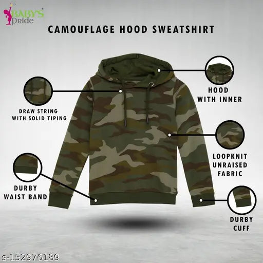 Unisex cotton camo pullover, solid pattern, comfortable and soft, ideal for camo enthusiasts, 1-4 years old, India origin