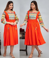 Rayon Anarkali fashion kurti, trendy printed three-quarter sleeves, women's clothing from India