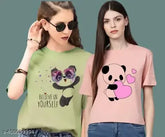 Women's printed round neck half sleeve polyester t-shirts pack of 2 - vibrant design, multiple sizes from S to XXL