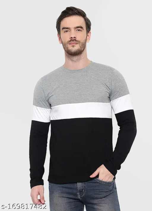 Striped cotton full sleeve color block t-shirt for men, VOSIMO brand