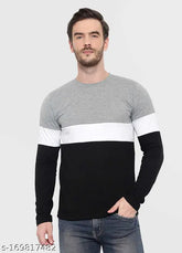 Striped cotton full sleeve t-shirt for men, VOSIMO color block design