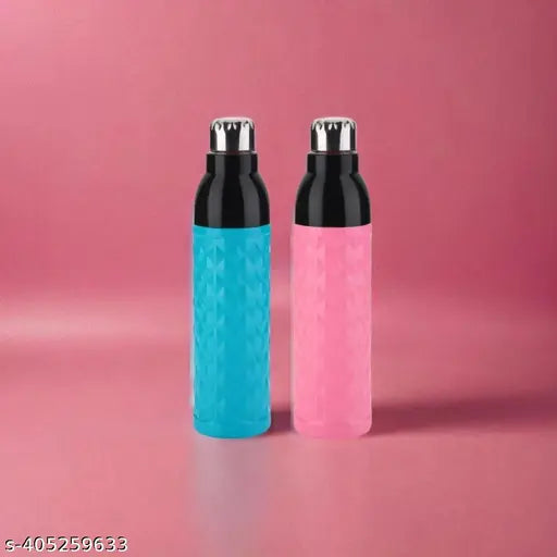 Blue and pink, BPA-free pewmium crystal design double-walled insulated water bottle with handle (pack of 2), unbreakable for travel, office, shopping, sports, picnic, school etc