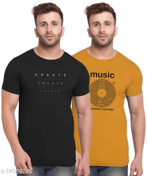 Multicolor cotton blend short-sleeve T-shirts pack for men by BULLMER, size XXL (27 in chest, 32 in length)