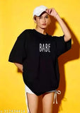 Oversized cotton t-shirt, printed design, women's fashionable wear, half sleeves, India origin