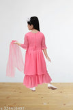 Embroidered pink Georgette Lahera set for girls, three-quarter sleeves, Indian traditional attire