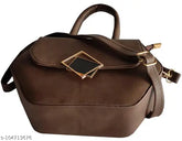 Brown synthetic sling bag with one shoulder strap and soft hand handle, lightweight design net bag for girls, less than 400 grams, 2-liter capacity, Indian origin