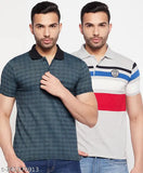 Multicolor striped cotton polo t-shirt for men, short sleeves, Made in India