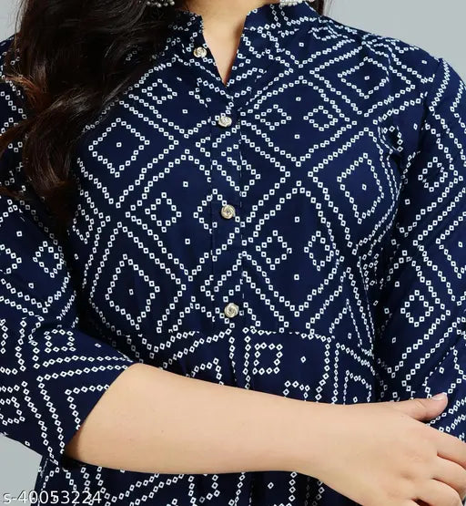 Demirner blue bandhani print cotton anarkali kurta - soft, comfortable Indian festive wear