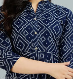 Demirner blue bandhani print cotton anarkali kurta - soft, comfortable Indian festive wear