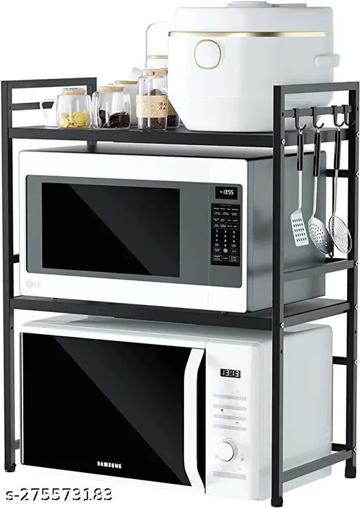 Iron 3-tier microwave oven stand, suitable for 30Ltr-50Ltr ovens. Organized and decorative rack for kitchen shelves, versatile for kitchen, bedroom, office, living room, bathroom use