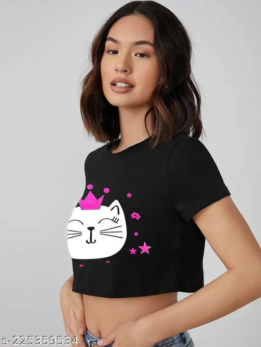 Round neck short sleeve printed crop top tunic, cotton, vibrant print, women's fashion, Indian made