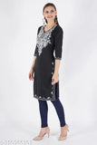 Premium woolen Aari embroidered kurti, three-quarter sleeves, L size (bust 40in, length 42in), Indian handcraft