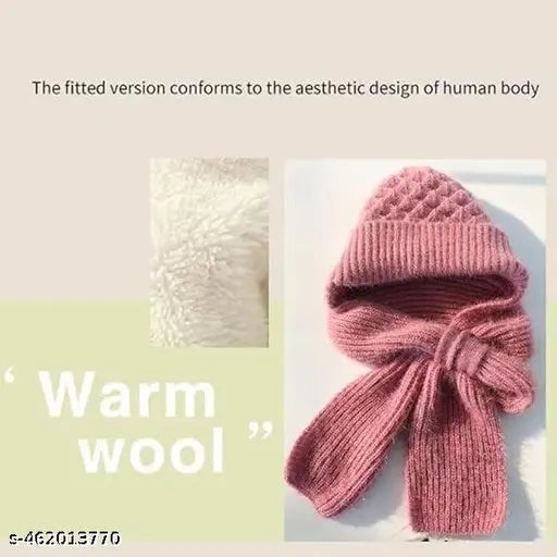 Multicolor knitted woolen cap with mufflers 2-in-1, acrylic fibers, comfortable fit, fleece lining, perfect winter wear for women & girls, handmade in India