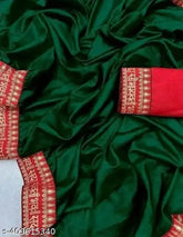Vichitra Silk Sada Sahubhagatyati Saree with separate cotton blouse, free size, solid pattern saree length 5.6m, India origin