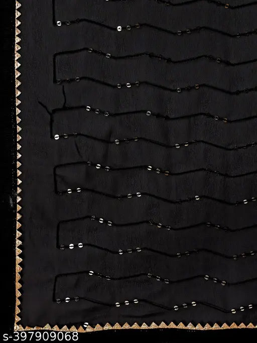 Black Georgette saree with embellished separate blouse, India-made elegance for traditional wear
