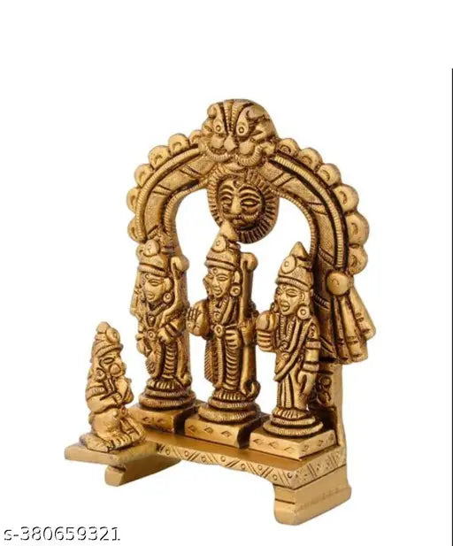 Brass murti idols: Rama, Sita, Laxman, Hanuman statue set from India, 7cmL x 10cmH x 5cmB