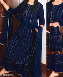 Navy Blue Embroidered Rayon Sharara Set - Traditional Pakistani ethnic party wear with dupatta and bottomwear