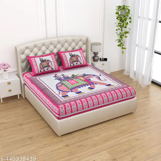 Pink animal print 104TC cotton flat sheets for double bed, ideal for adults in AC rooms