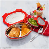 Stainless steel redbrown tiffin box set, 850ml and 200ml leak-proof containers for school/office use