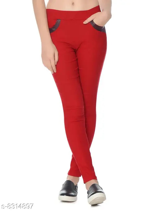 Cotton Lycra jeggings for women, solid-colored and comfortable, size 26 from India