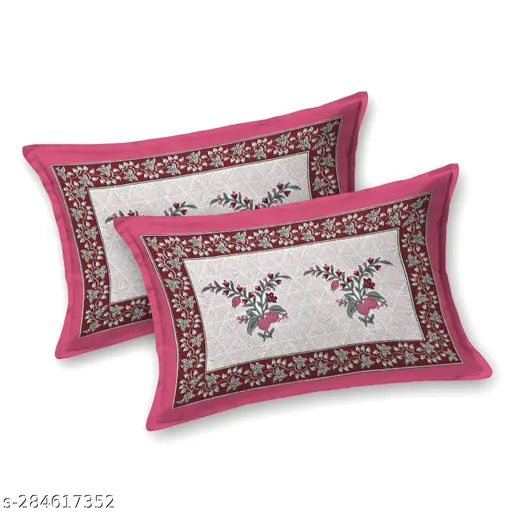 King size cotton bedsheet set by Riddhi Siddhi Textiles with 2 pillow covers, botanical print for summer use