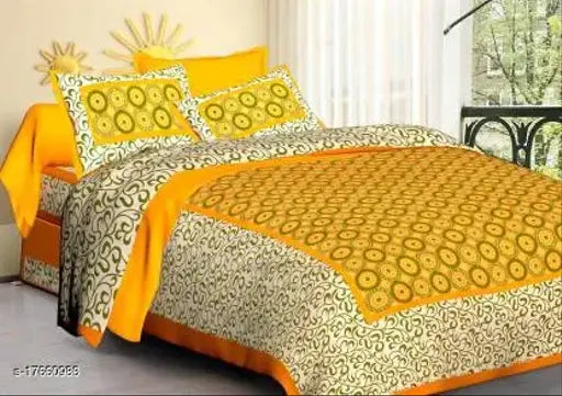 Trendy cotton fashion bedsheets, pack of 1 with 2 pillow covers (queen size), 270 thread count from India