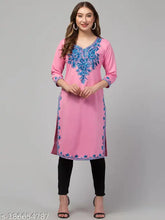 Wool winter kurti for women, three-quarter sleeves, Chikankari embroidery. Multicolor, trendy, Indian-made