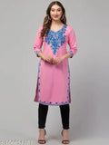 Wool winter kurti for women, three-quarter sleeves, Chikankari embroidery. Multicolor, trendy, Indian-made