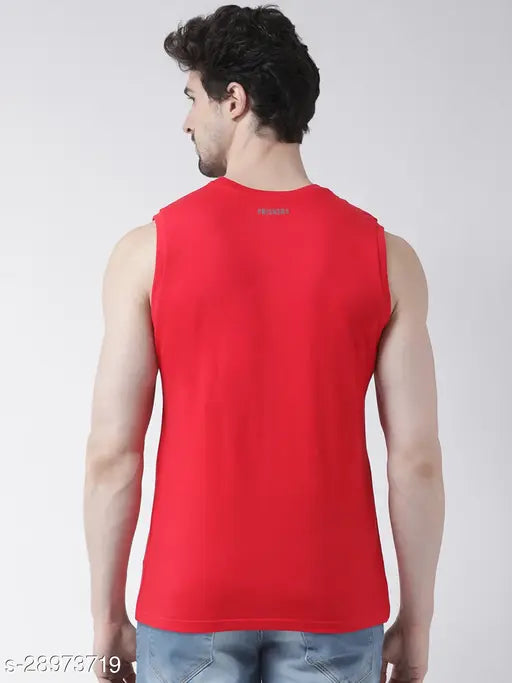 Red plain cotton sleeveless round neck men's Friskers t-shirt, soft and breathable for comfort and style