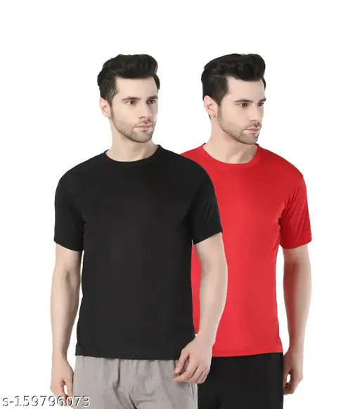 Black and red Garmin Comfy Partywear men's active T-shirt combo - breathable polyester round neck tees for casual outings