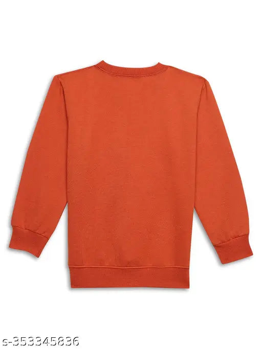 Rust printed round neck cotton fleece sweatshirt for boys, long sleeves, vibrant design, children's apparel on hanger (India)