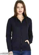 Solid polycotton chain hoodie jacket, long sleeves, S-XL sizes, western wear for women, India origin