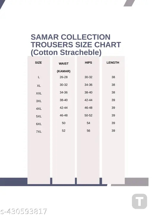 Fully cotton stretchable trouser pack of 2 in sizes 7XL, 6XL, 5XL, 4XL, 3XL, XXL, XL, L, M - Solid net design, Samar Collection
