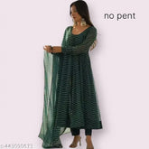 Green dyed/washed Georgette Anarkali kurta set, pink and green Laheriya print, heavy pure fox fabric