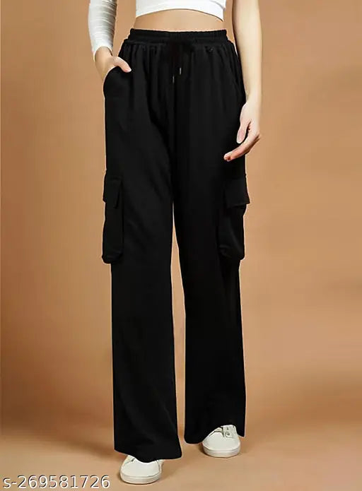 Black cotton blend cargo pant combo for women - Pack of 2, versatile and breathable joggers for everyday style