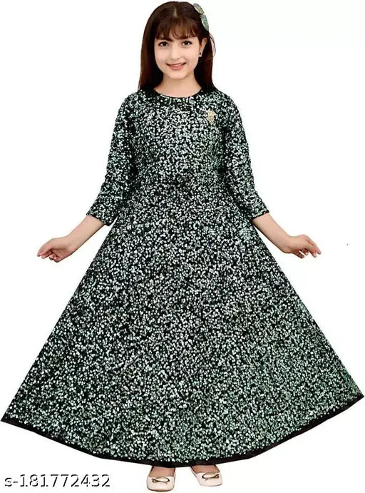 Chiffon, long-sleeved party dress for girls, solid net design from India