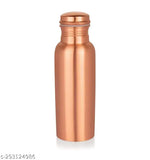 Brown 100% copper water bottle, leak-proof and plain design, ideal for eco-friendly hydration at home or on the go