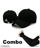 Solid cotton flat cap with arm gloves, trendy beret set (2N), made in India